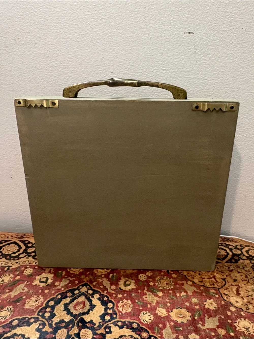 Vintage-Style SageGreen Wooden Wall Shelf with Brass Handle